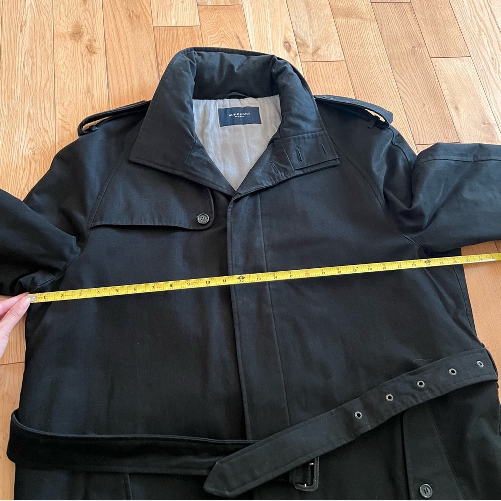 Burberry Mens Black Belted Hidden Hood Button Front Coat 100% Cotton Size 56 - Picture 5 of 12